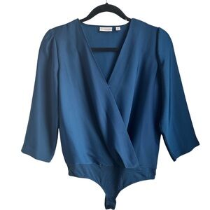 New York and Company | Eva Mendes Blue Satin Bodysuit